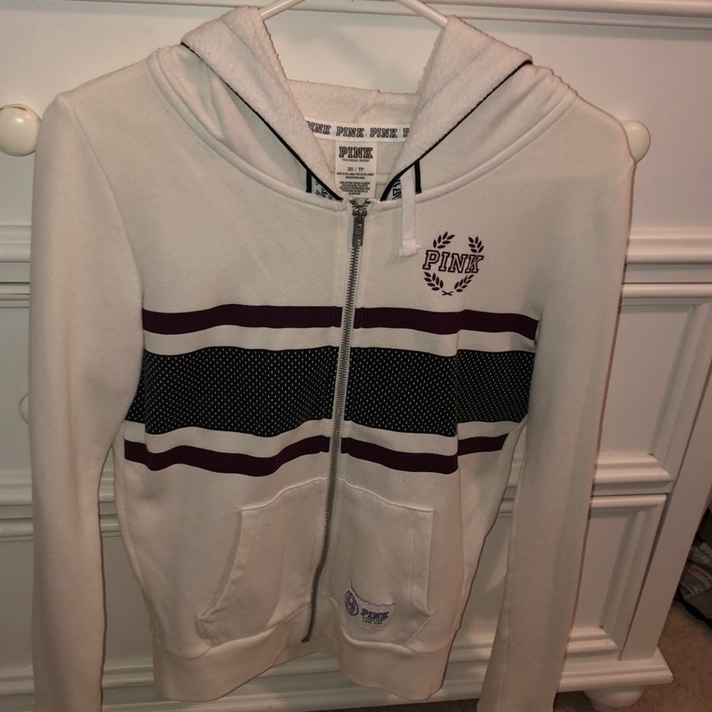 White and Marroon “Pink” Zip-Up Jacket